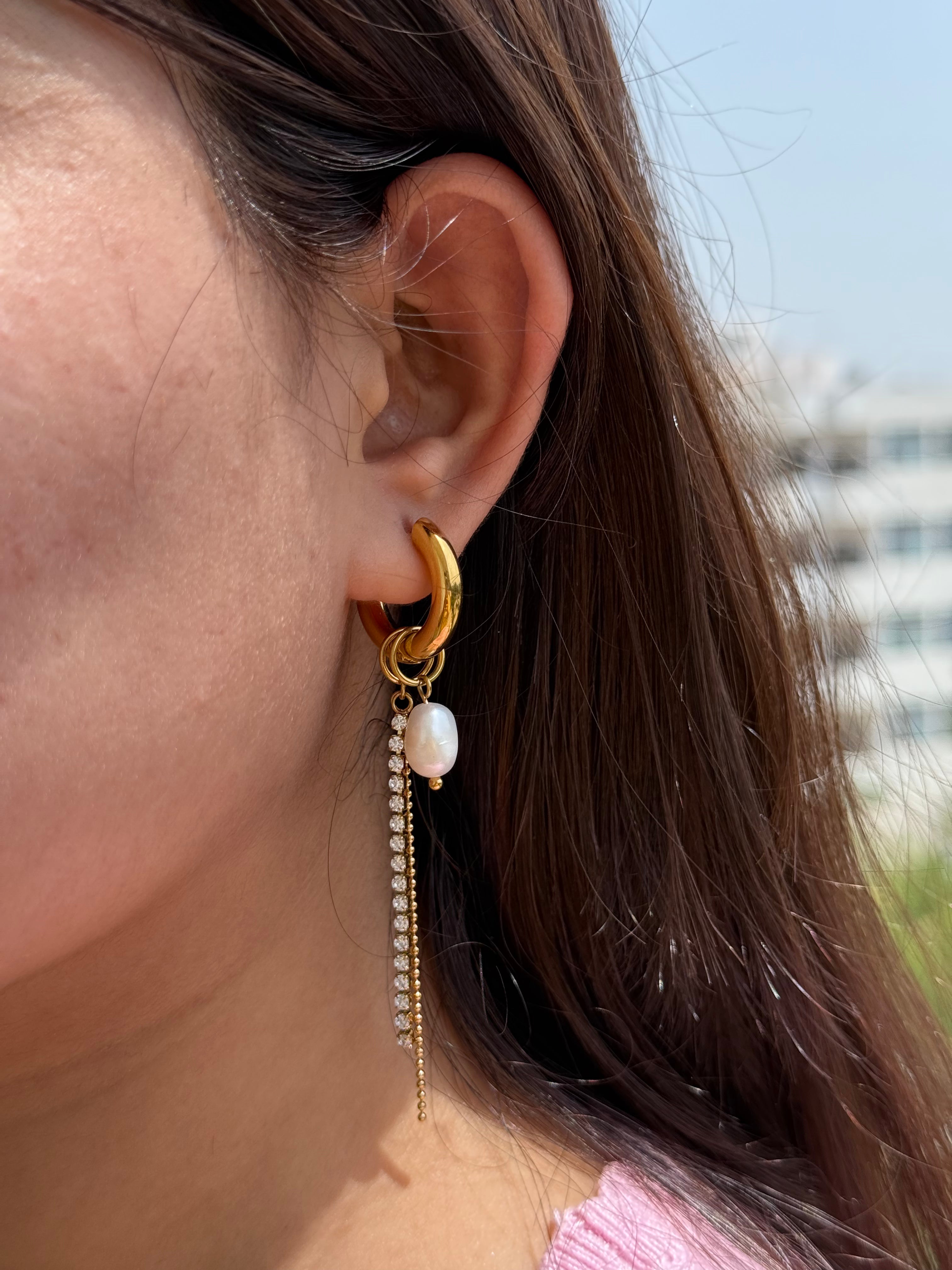 Charm Pearl and start 18k gold plated Earrings