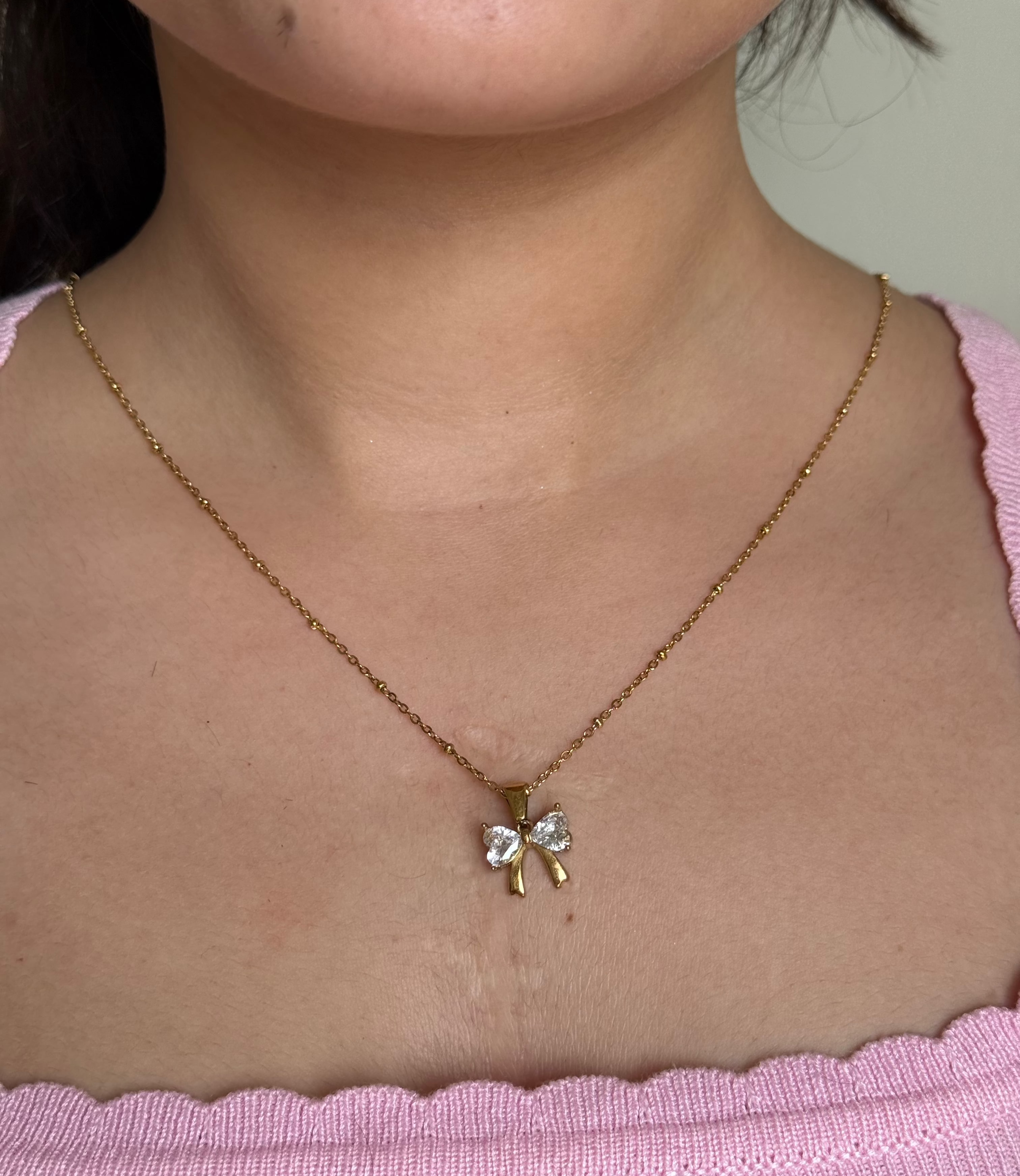 18K gold plated Zircon bow necklace