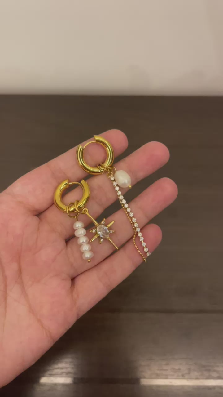 Charm Pearl and start 18k gold plated Earrings