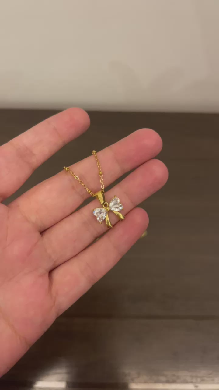 18K gold plated Zircon bow necklace